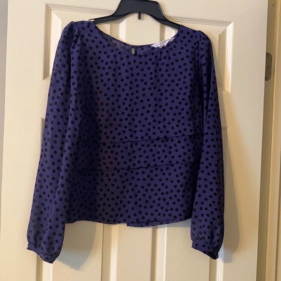 BCBGeneration Sheer Purple Top w/ Black Polka Dots, M - Picture 2 of 7
